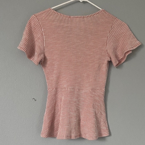 Caution To The Wind Striped Pink Wrap Blouse - Picture 5 of 5